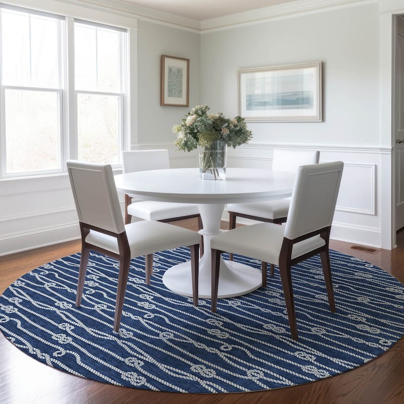 Premium Washable Super Soft Nautical Rope Mayfield Rug - Navy - 8' x 8' - Round
