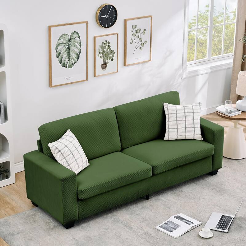83" Modern Sofa, Corduroy 3 Seater Deep Seat Couch with Wide Armrest, Removable Washable Cushion Cover, Comfy Sofa