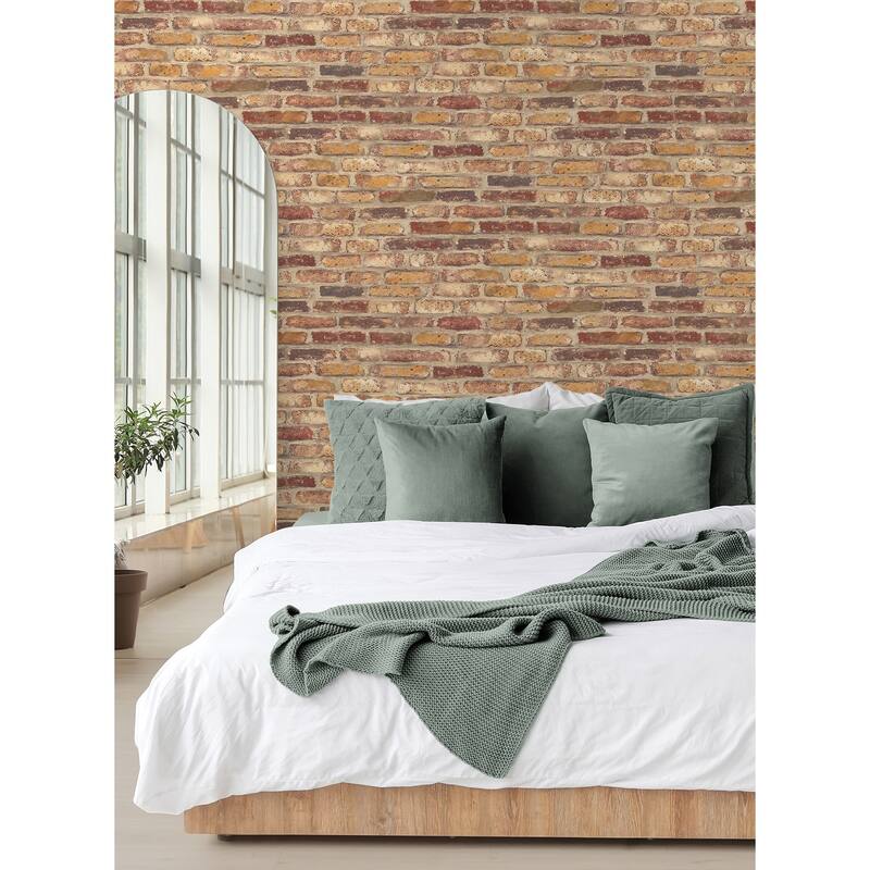 NextWall Red Faux Rustic Brick Peel and Stick Removable Wallpaper - 20.5 in. W x 18 ft. L