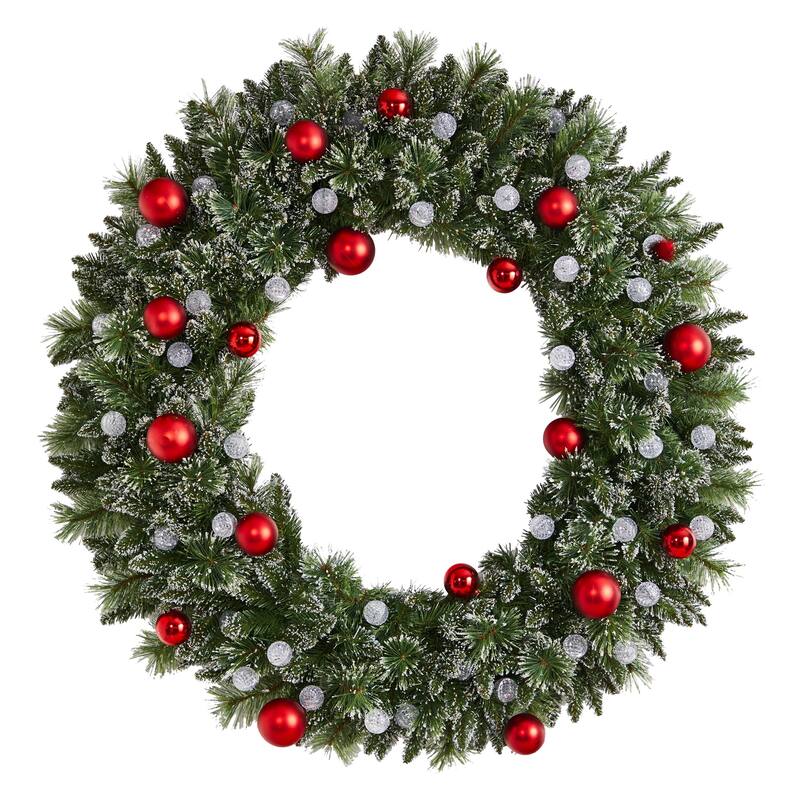 Pre-Lit Frosted Artificial Christmas Wreath, 48-Inch, LED Lights