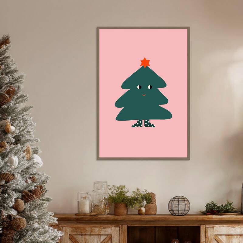 Christmas Tree by Maren Gross (23 x 33 in.), Framed Canvas Wall Art Print - Sylvie Dark Gold