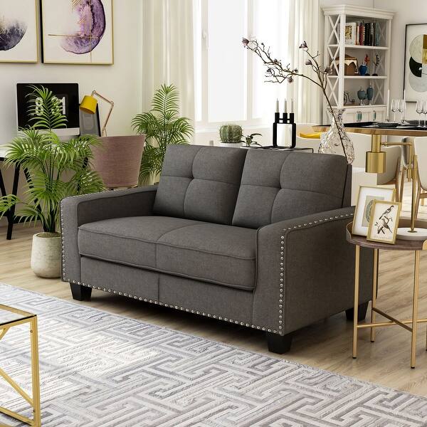 slide 2 of 3, Furniture of America Anne Farmhouse Grey Linen Fabric Loveseat