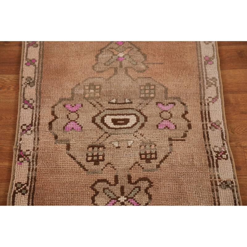 Hand Knotted Oriental 100% Wool Carpet Transitional Geometric Brown Anatolian Area Rug - 2' 7'' X 1' 10''