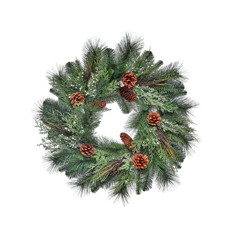 24" Juniper Berry/Pine/Cones Wreath - Green Brown - 24-Inch