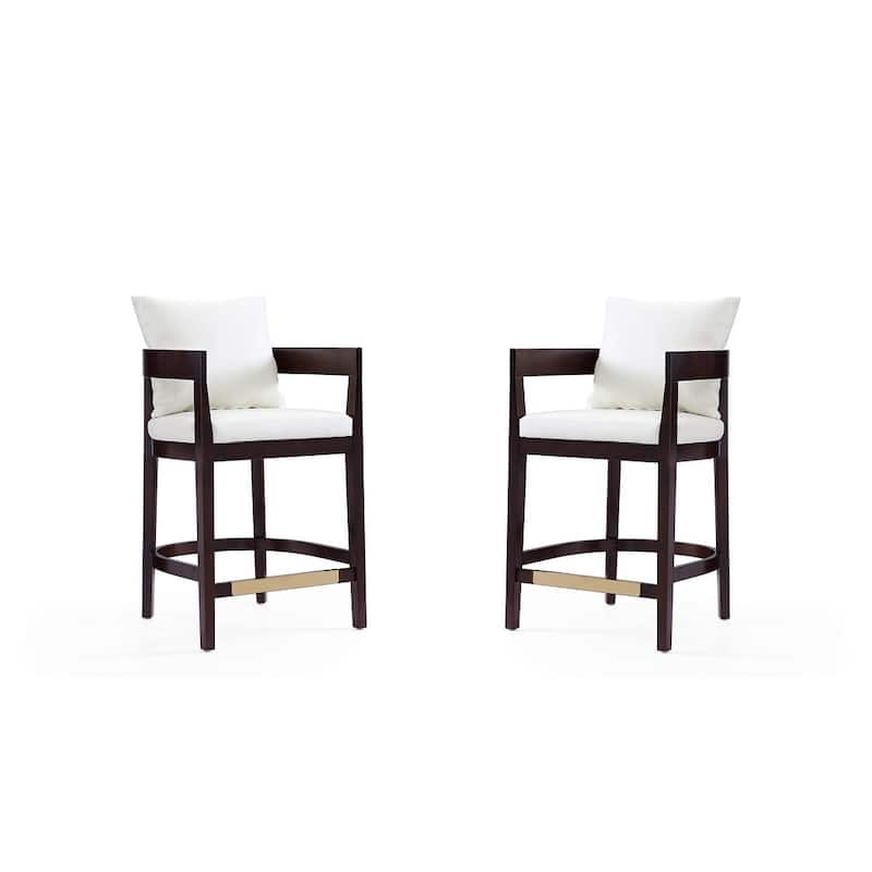 Manhattan Comfort Ritz 34 in. Dark Walnut Beech Wood Counter Height Bar Stool (Set of 2) - Ivory