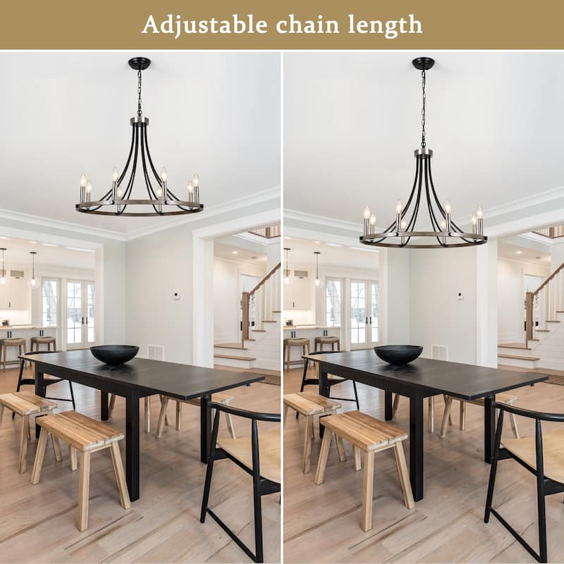8-Light 25.59 in. Rustic Wagon Wheel Chandelier for Kitchen Living Room