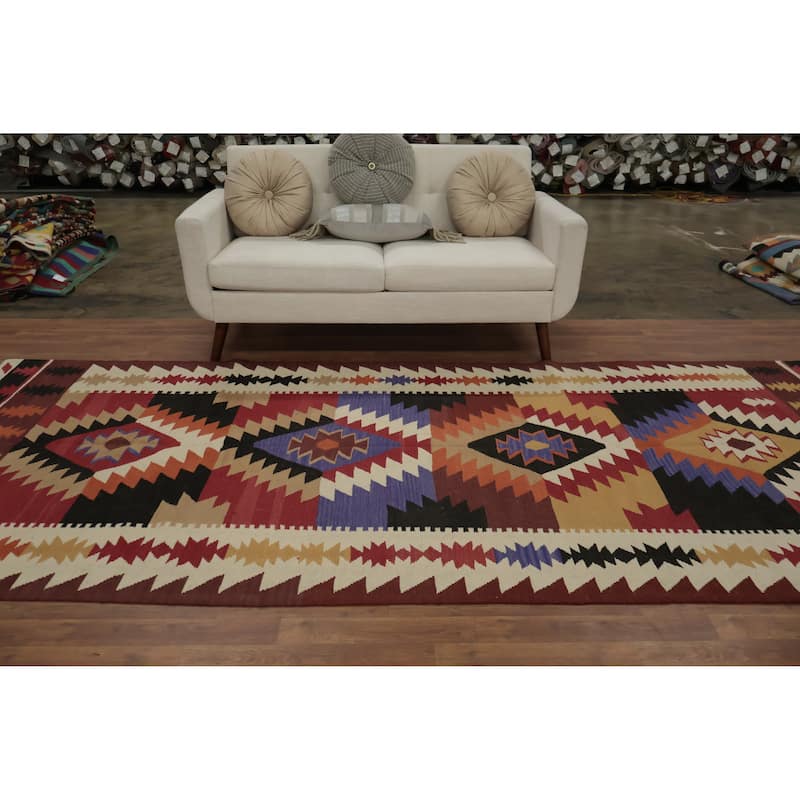Hand Woven Oriental 100% Wool Carpet Southwestern Modern Multi-Colored Kilim Area Rug - 11' 9'' X 5' 0''