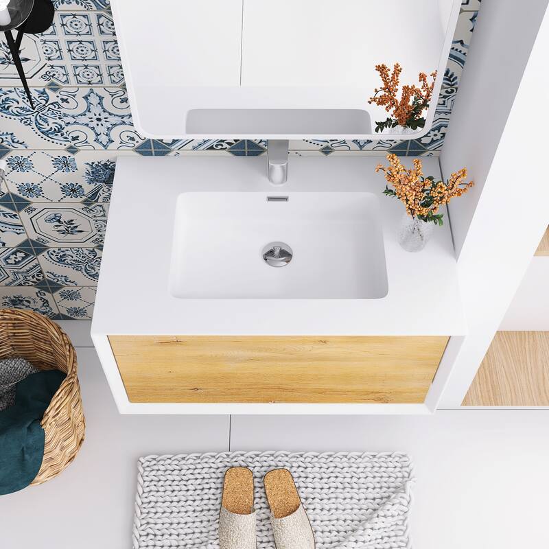Bathroom Vanity in F.Oak with Integrated Solid Surface Top
