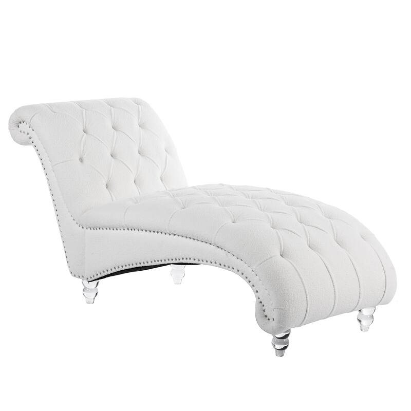 Modern 27.17" Upholstered Buttons Tufted Chaise Lounge Chair with Solid Wood Frame and Nailheads