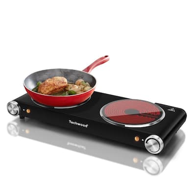 Elexnux 1800W Portable Hot Plate 7.6 in. Electric Stove Countertop Double Burners With Adjustable Temperature Control