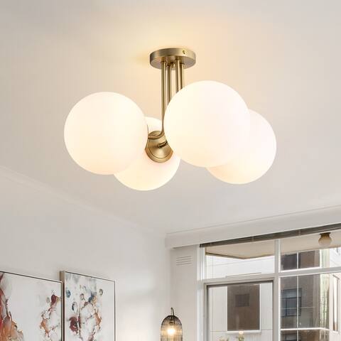 4 - Light Modern Linear Globe Glass Semi Flush Mount Ceiling Light