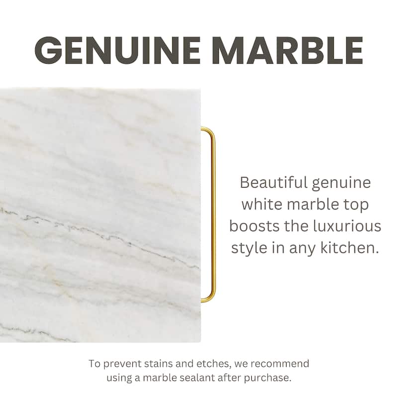 Avya Contemporary White and Gold 58-inch Wide Marble Top Kitchen Island by Furniture of America