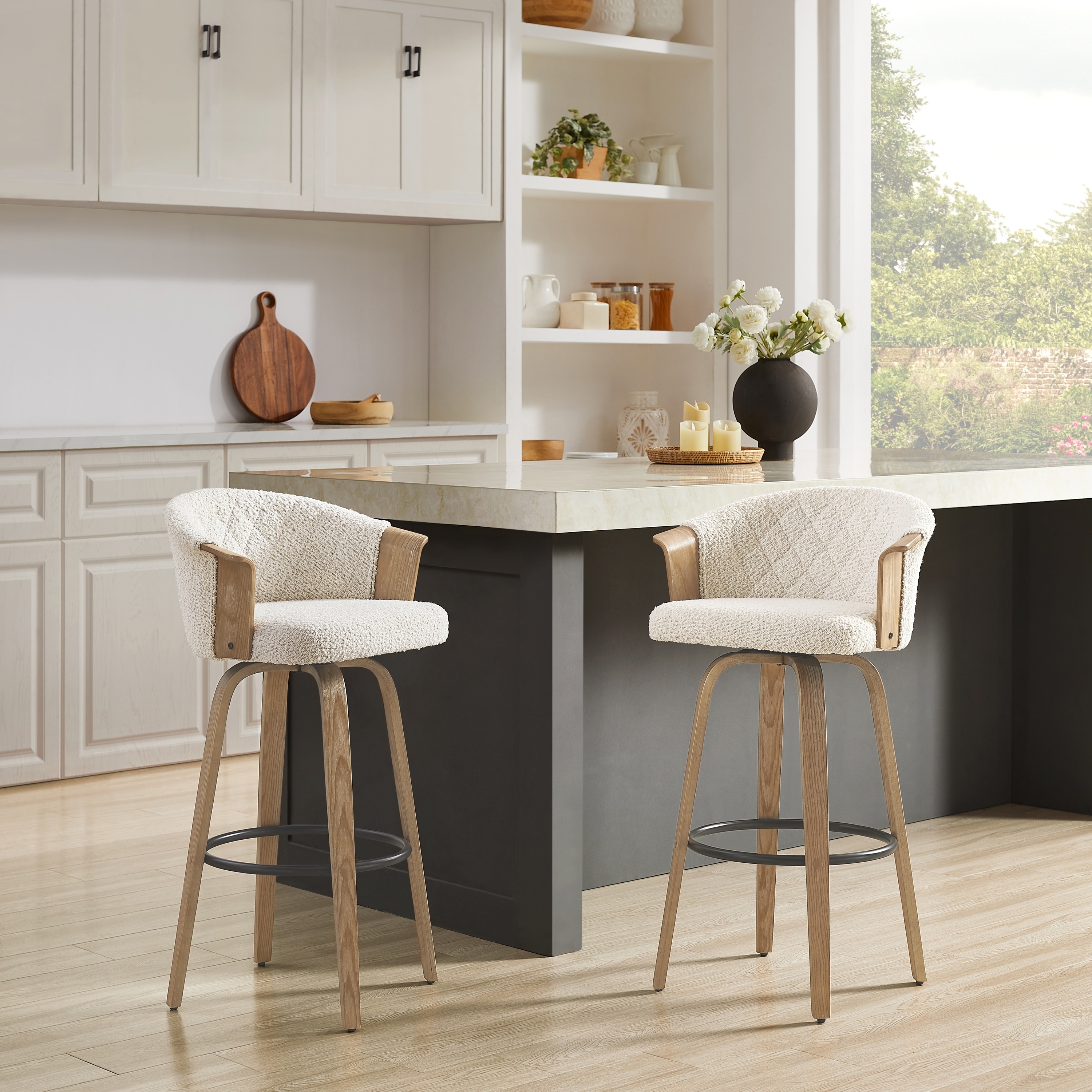 Art Leon Mid-century Modern Fabric Swivel Counter Bar Stools (Set of 2)