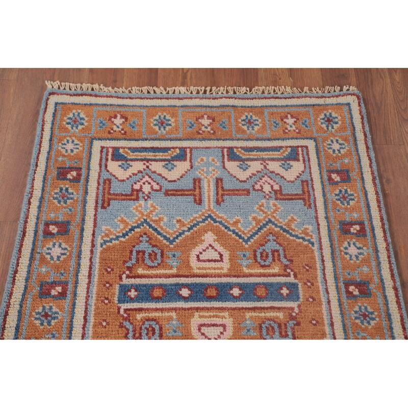 Geometric Khotan Runner Rug Handmade Oriental Wool Carpet - 2'6"x 7'10"