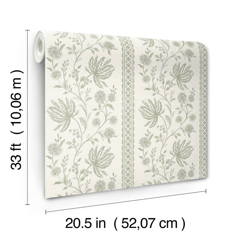 Edgemoor Sage Jacobean Stripe Wallpaper