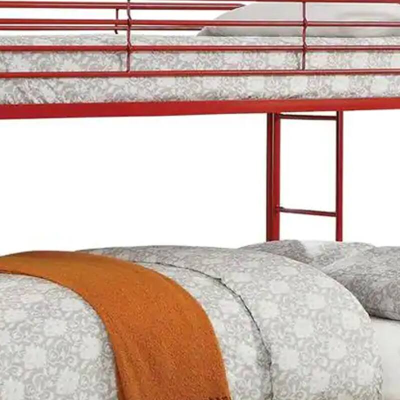 Metal Twin Over Full Bunk Bed with Attached Side Rails And Side Ladders, Red
