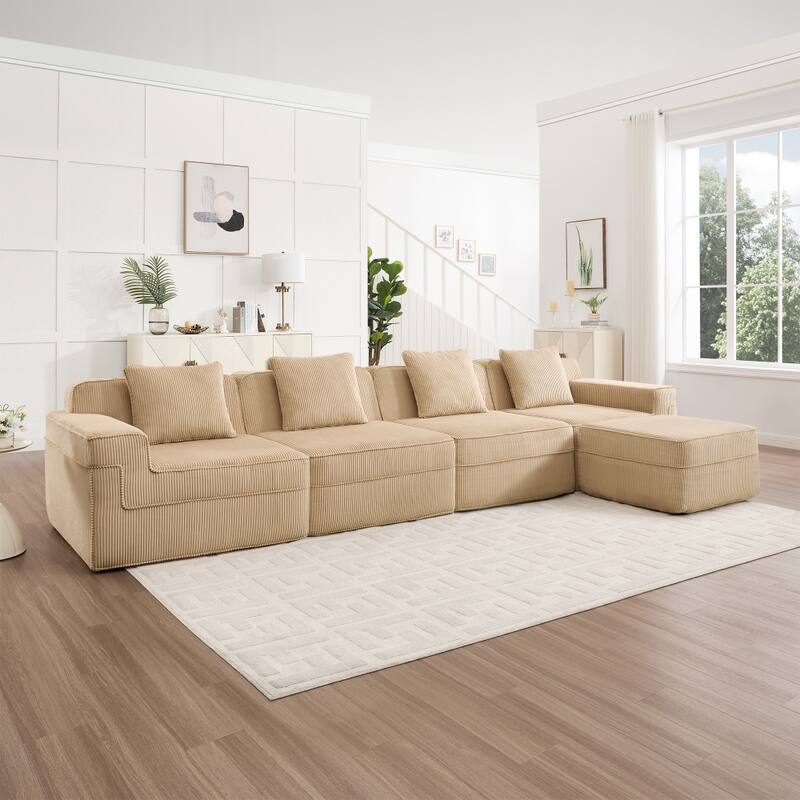 153.5" Modular Sectional Boneless Sofa with Throw Pillows and Ottoman