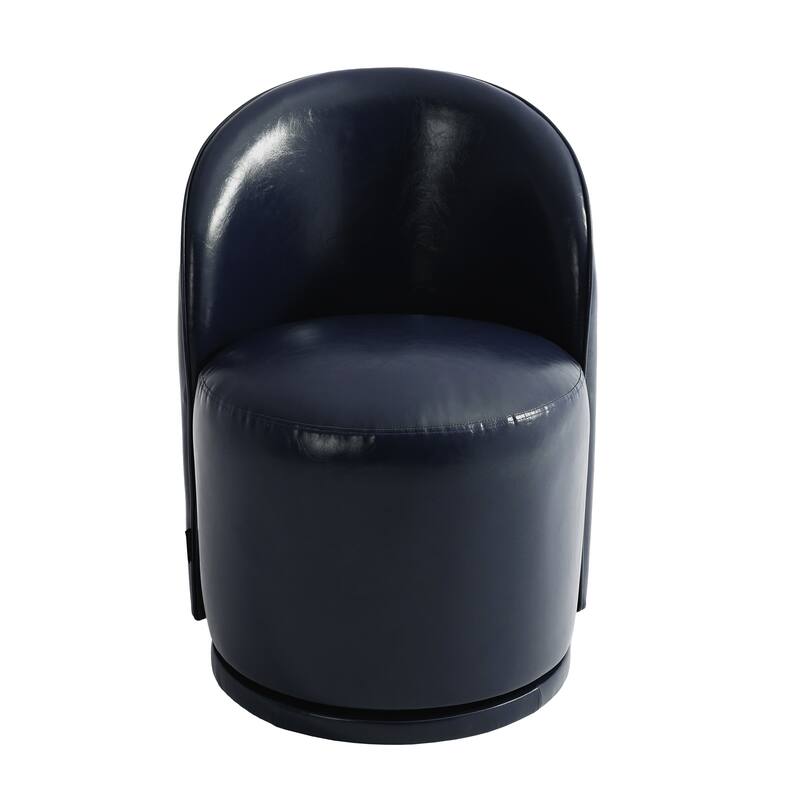 Modern Armless 360-Degree Swivel Dining Chair Barrel Chair - SET OF 4 - NAVY LEATHER