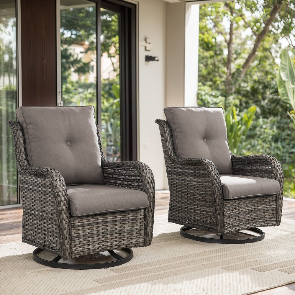 Gymojoy Patio Rattan Wicker 360 Degree Swivel Chair 2-Piece
