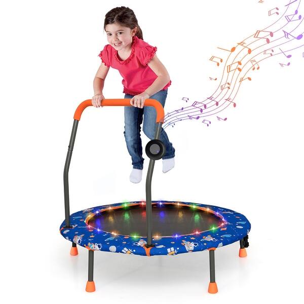 slide 2 of 10, Gymax 36'' Mini Toddler Trampoline w/ LED Bluetooth Speaker Detachable Blue - Kids