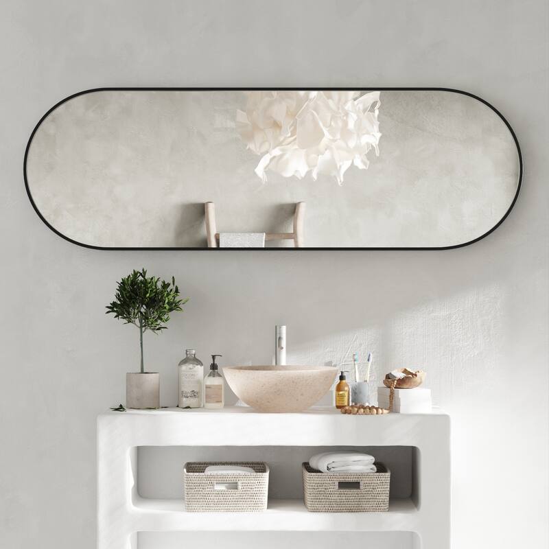 Rust-Proof Brushed Aluminum Frame Oval Full-Length Mirror
