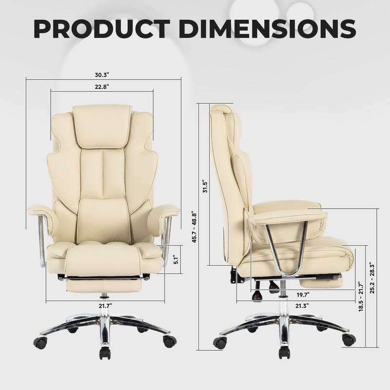 Big and Tall Executive Office Chair with Footrest, 500lbs Capacity Leather Ergonomic High Back Chair
