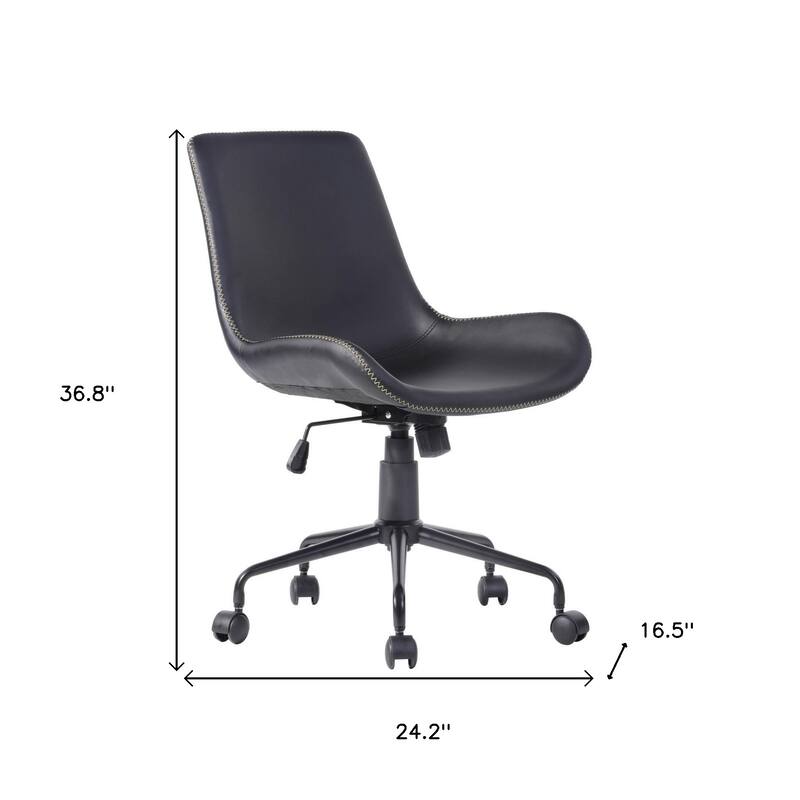 Black Upholstered Faux Leather and Steel Adjustable Swivel Rolling Office Chair