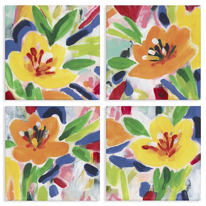 Stupell Fresh Vivid Blossoms Canvas Wall Art Design By June Erica Vess (Set of 4) - 17 x 17