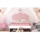 preview thumbnail 11 of 14, Twin Size Upholstered Princess Bed with Crown Headboard and 2 Drawers, Platform Bed in White+Pink