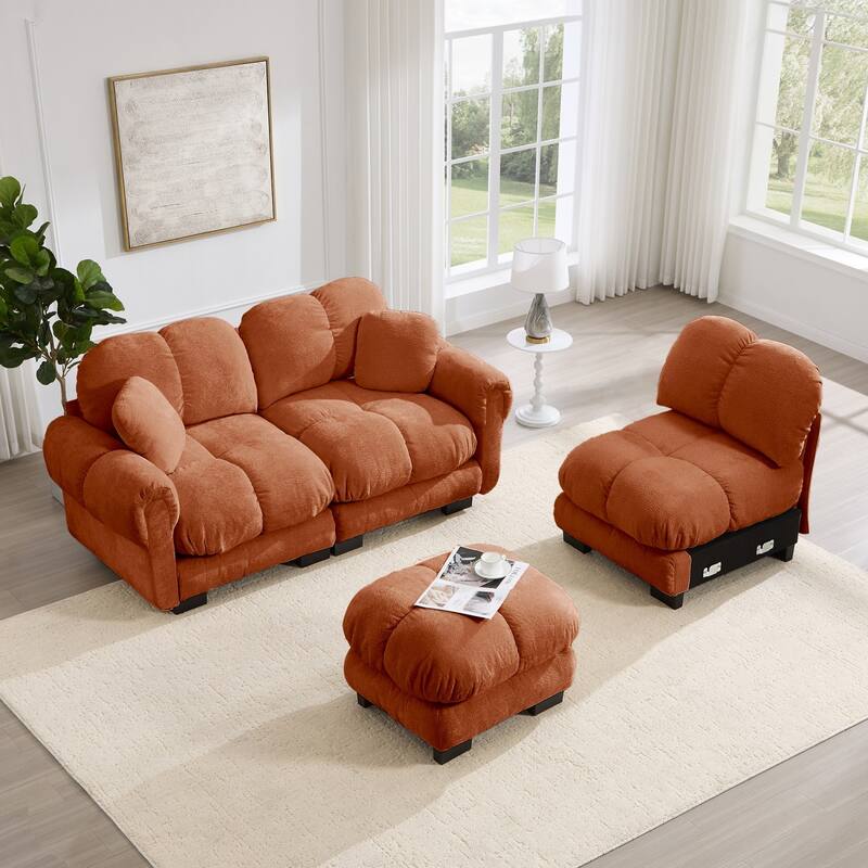 103.9" Modular Chenille Sectional Sofa with Pillows and Quilted Cushions