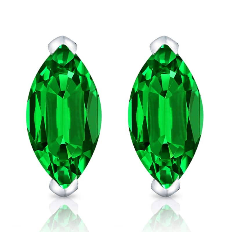Auriya 14k Gold Lab Grown Gemstone Green Emerald Stud Earrings Marquise 0.25 to 5.00 ct. tw. V-End Prong Push-Back
