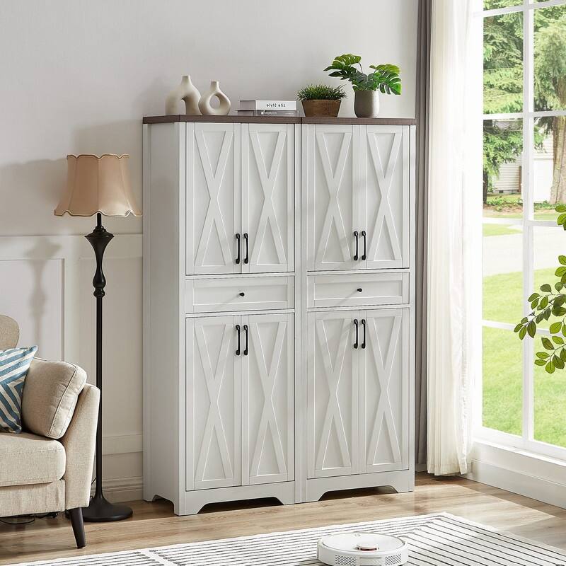 Farmhouse 68" Kitchen Pantry Cabinet, Freestanding Large Capacity Storage Cabinet for Organizing Electronics and Decor