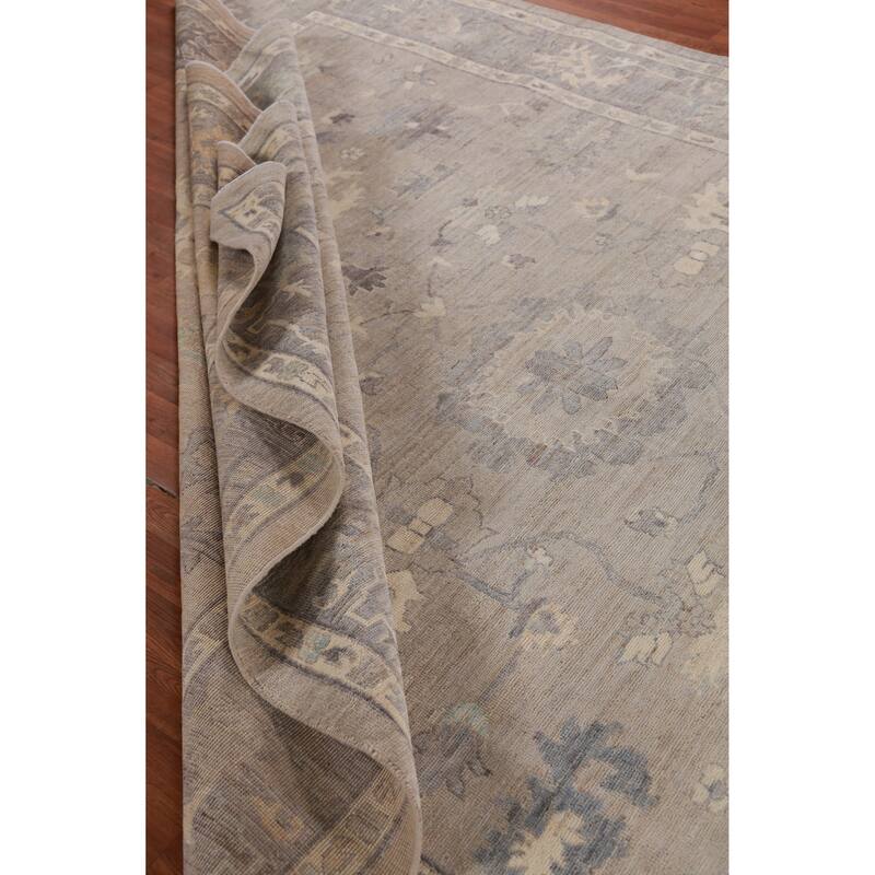 Hand Knotted Oriental 100% Wool Carpet Transitional All-Over Beige & Ivories Oushak Area Rug - 12' 1'' X 9' 1''