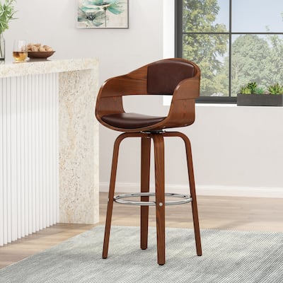 Roomfitters Upholstered Bar Stool, 30" High Dining Stool with Wood Frame and Padded Seat, Dark Brown