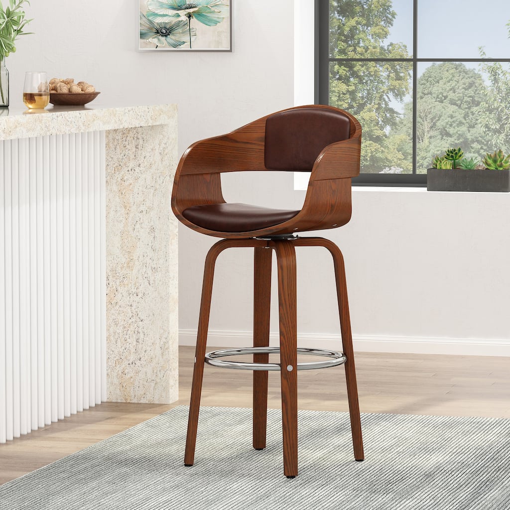 Roomfitters Upholstered Bar Stool, 30" High Dining Stool with Wood Frame and Padded Seat, Dark Brown