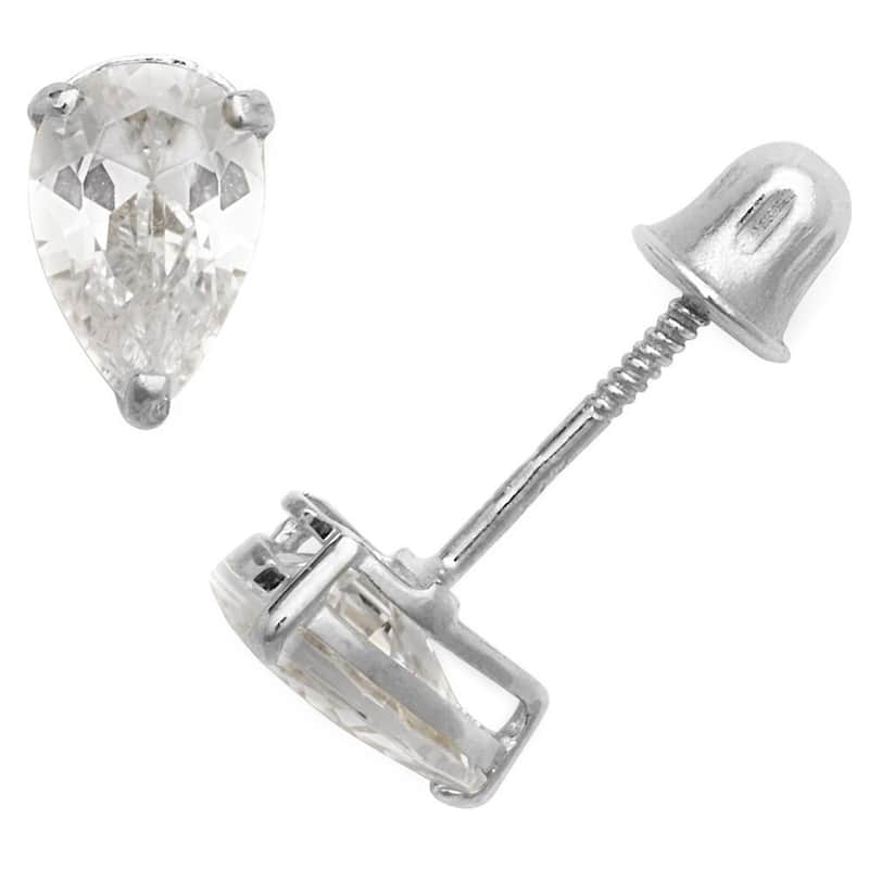 Curata 14k Gold Cubic Zirconia Pear-Shape Screw Back Stud Earrings - White