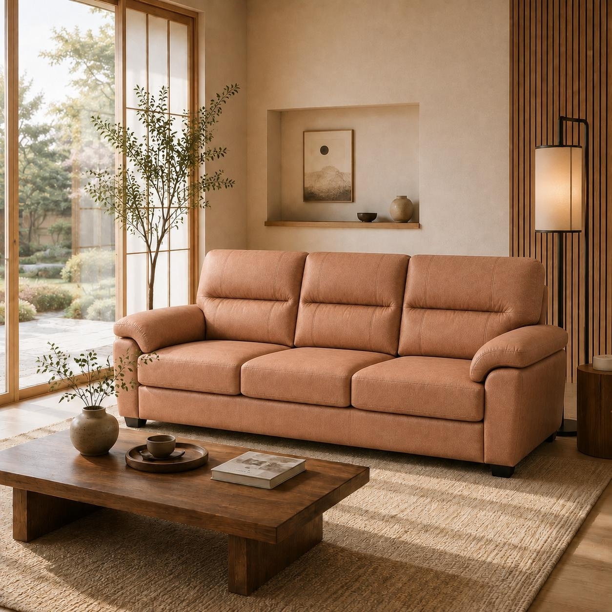 Homy Casa 83.9" 3-Seater Sofa with Built-in Cup Holders on Armrests, Corduroy or Velvet Upholstery for Living Room Appartment