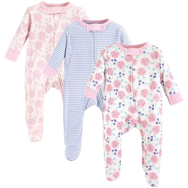 slide 1 of 1, Touched by Nature Baby Girl Organic Cotton Zipper Sleep and Play 3pk, Pink Rose 6-9 Months - Pink Rose