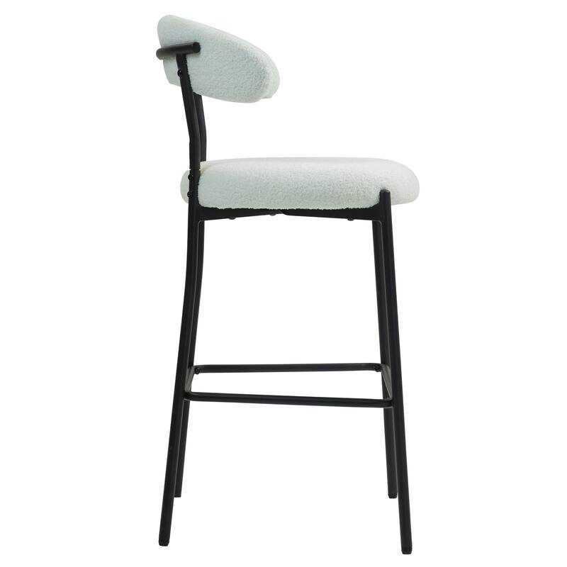 26'' Counter Height Bar Stools Teddy Fabric Cover Kitchen Island Counter Bar Stool with Black Powder Coating Base and Footrest