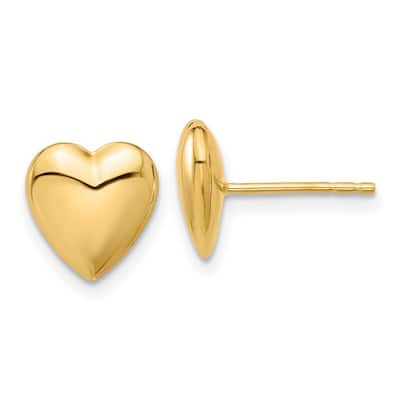 Curata 14k Yellow Gold Polished Puffed Love Heart Post Earrings - 9.9x9.5mm