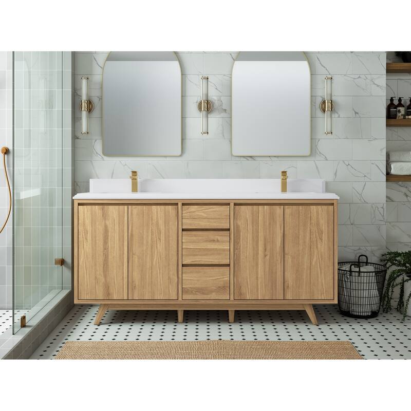 Willow Collections 72 in. W x 22 in. D s Madison Teak Double Sink Bathroom Vanity with Countertop