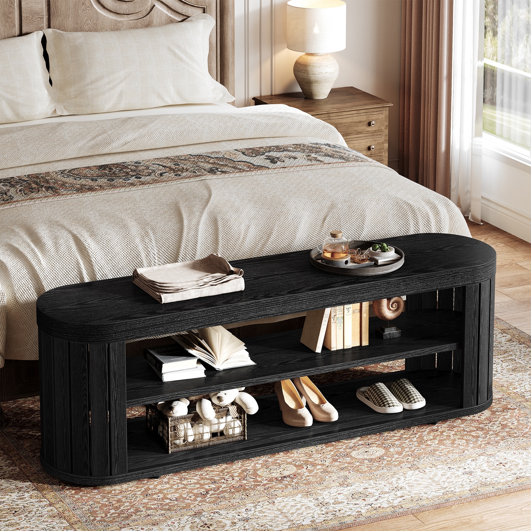 Wood Entryway Bench Shoe Storage, Dining Bench, Bedroom Hallway Living Room End of Bed Stool Accent Bench