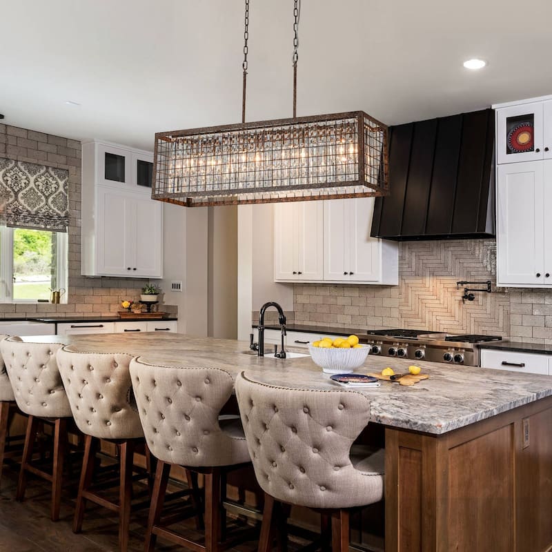 Farmhouse 4-Light Crystal Chandelier Rectangle Kitchen Island Pendant