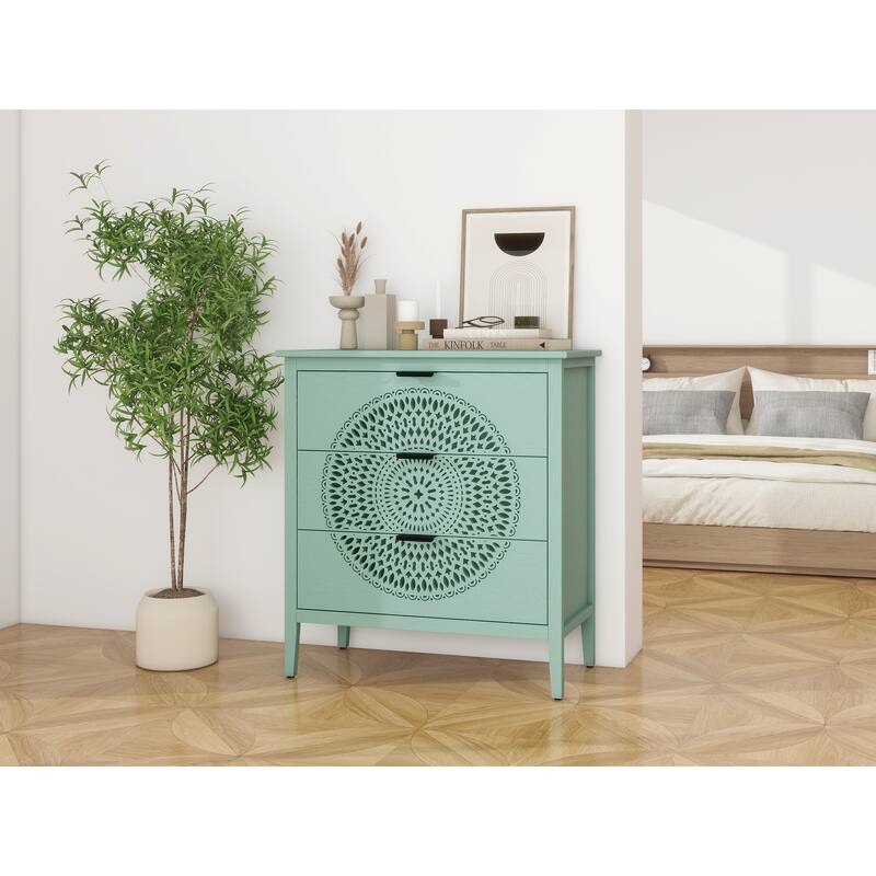 3-Drawer Storage Cabinet with Pine Legs & Metal Handles for Entryway or Bedroom Organization