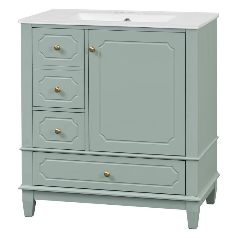 30 " Bathroom Vanity with Sink, Drawers, and Storage Shelves