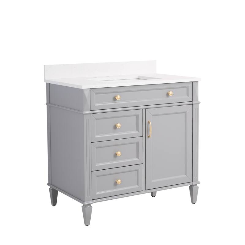35''H Solid Wood Bath Vanity With Carrera White Quartz Top and Sink