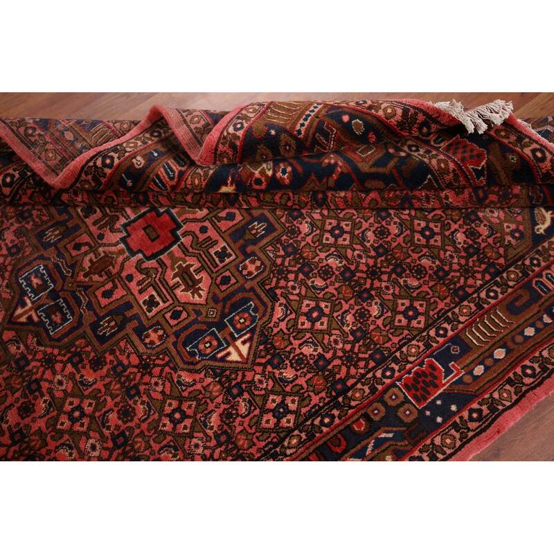 Pink Geometric Zanjan Vintage Persian Rug Hand-Knotted Wool Carpet - 4'9" x 7'7"