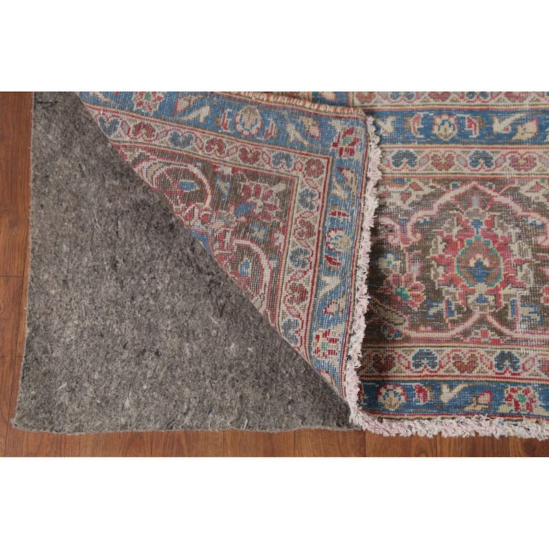 Traditional Floral Mashad Persian Vintage Rug Handmade Wool Carpet - 9'0"x 12'8"