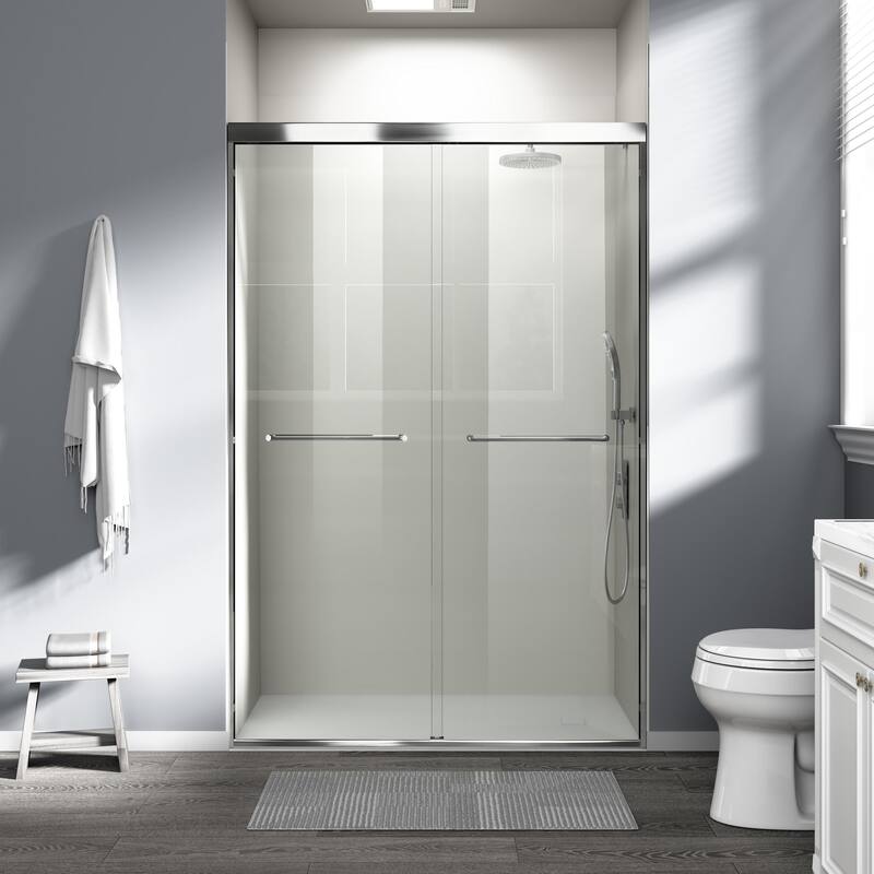 ABRUZZO 44-48" W x 72" H Semi-Frameless Double Sliding Tempered Glass Shower Door with Dual Towel Bars - Chrome
