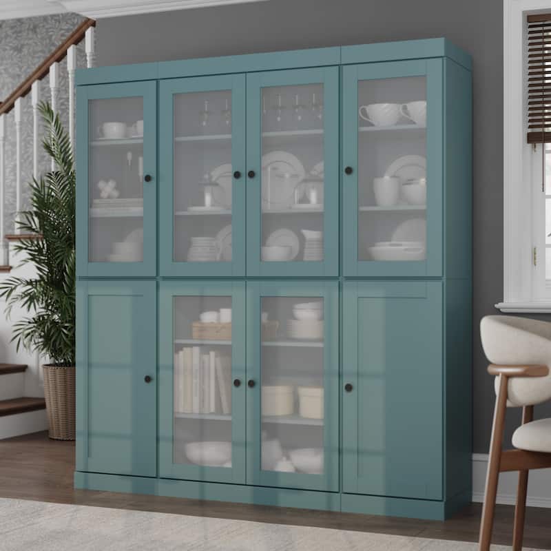 Palace Imports 100% Solid Wood 65" Pantry Cabinet with Frosted Glass, Shaker Doors and Adjustable Shelves - Aqua Blue